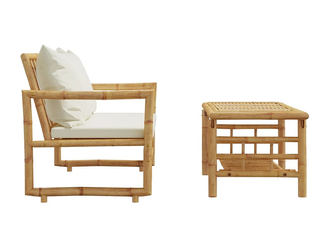 Salon de jardin 2 pcs avec coussins bambou