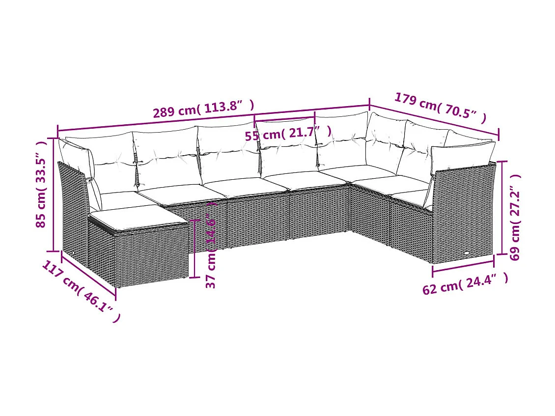 Set Divano da Giardino 8pz con Cuscini Grigio Chiaro Polyrattan