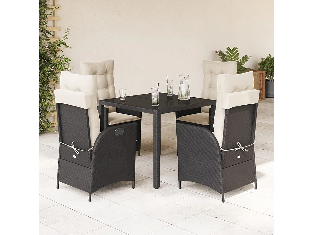 Ensemble à manger de jardin coussins 5pcs Noir Résine tressée