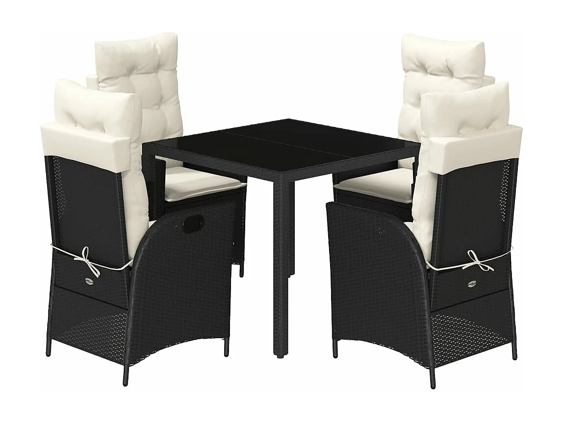 Ensemble à manger de jardin coussins 5pcs Noir Résine tressée