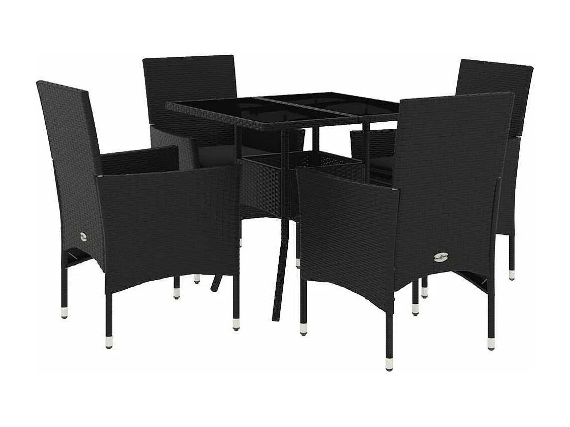 Ensemble à manger de jardin et coussins 5 pcs noir rotin verre
