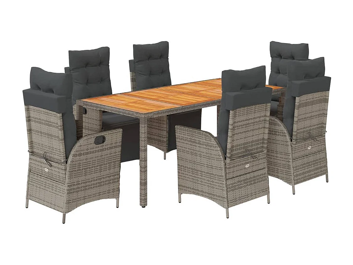 Set comedor jardín 7 pzas y cojines ratán sintético gris