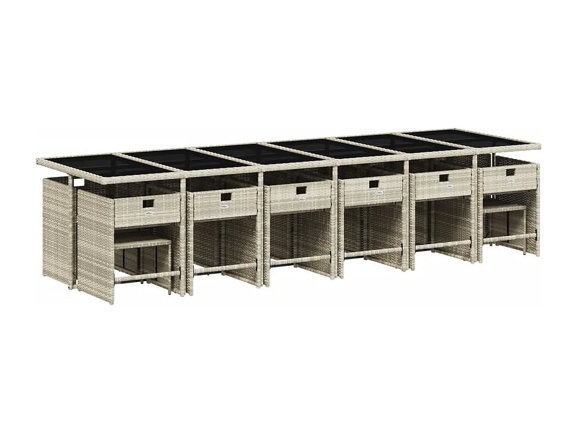 17-tlg. Garten-Essgruppe mit Kissen Hellgrau Poly Rattan