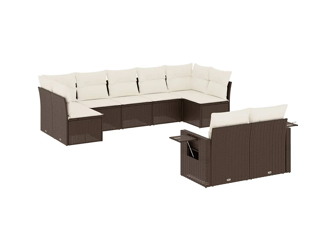9-tlg. Garten-Sofagarnitur mit Kissen Braun Poly Rattan