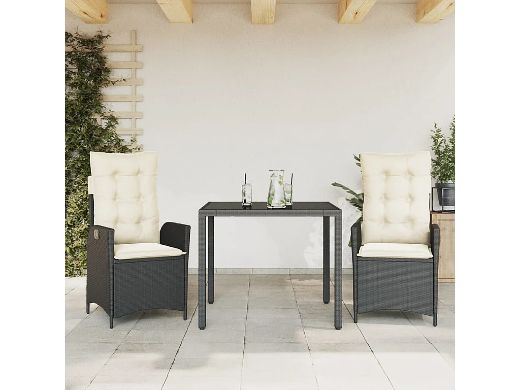 Ensemble à manger de jardin avec coussins 3 pcs Noir