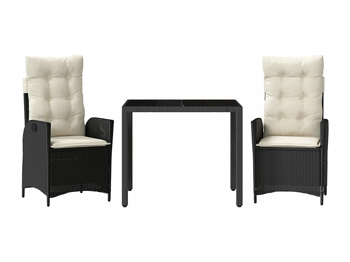 Ensemble à manger de jardin avec coussins 3 pcs Noir