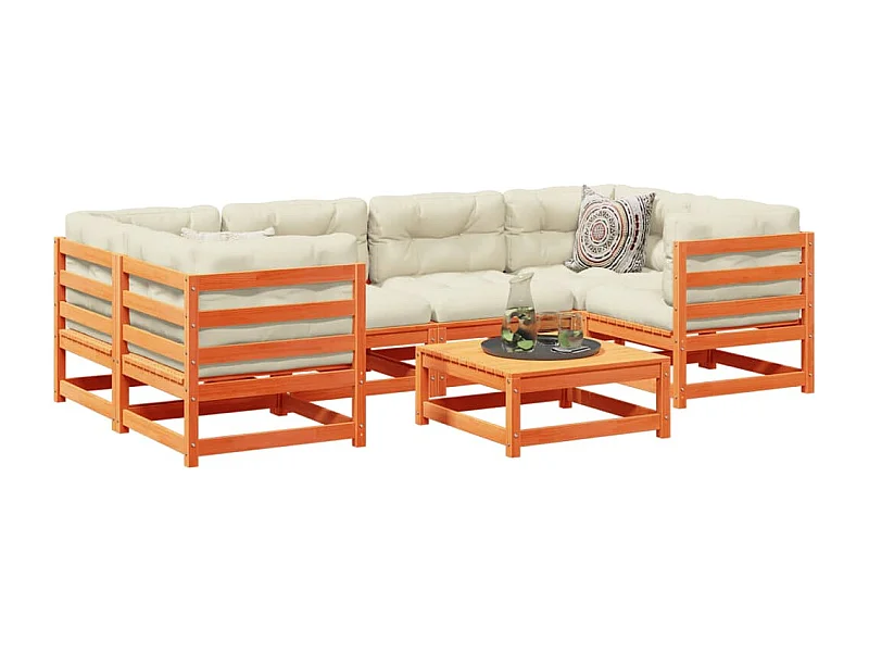 Set Divani Giardino 7 pz con Cuscini Marrone Cera Massello Pino