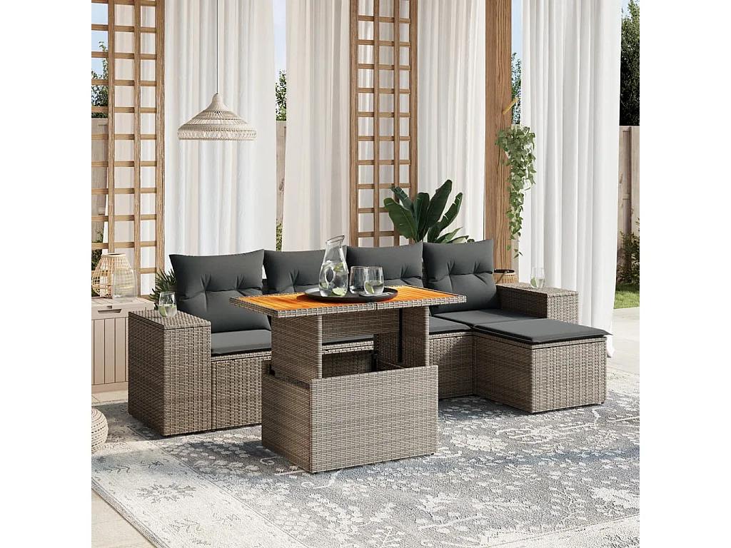 Set Divano da Giardino 6 pz con Cuscini Grigio in Polyrattan
