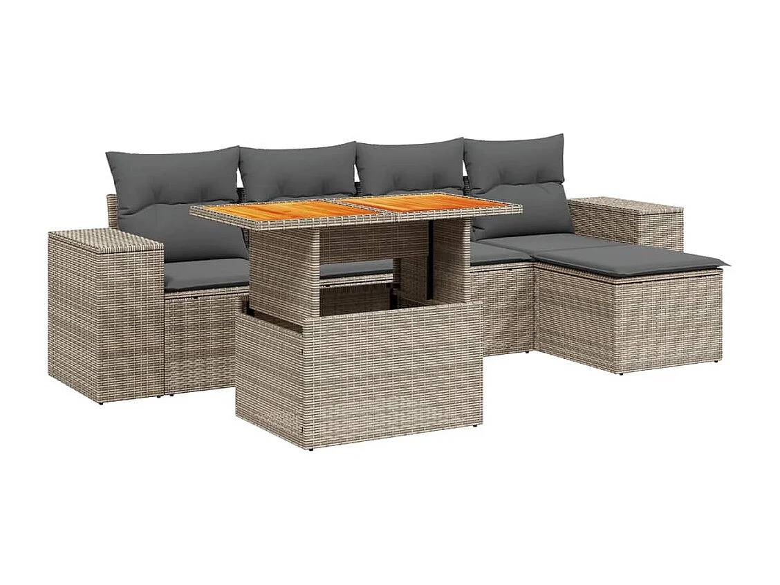 Set Divano da Giardino 6 pz con Cuscini Grigio in Polyrattan