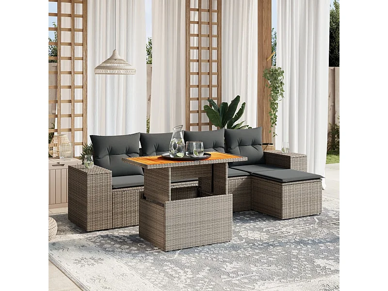 Set Divano da Giardino 6 pz con Cuscini Grigio in Polyrattan