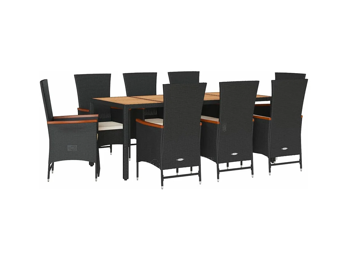 9-tlg. Garten-Essgruppe mit Kissen Schwarz Poly Rattan