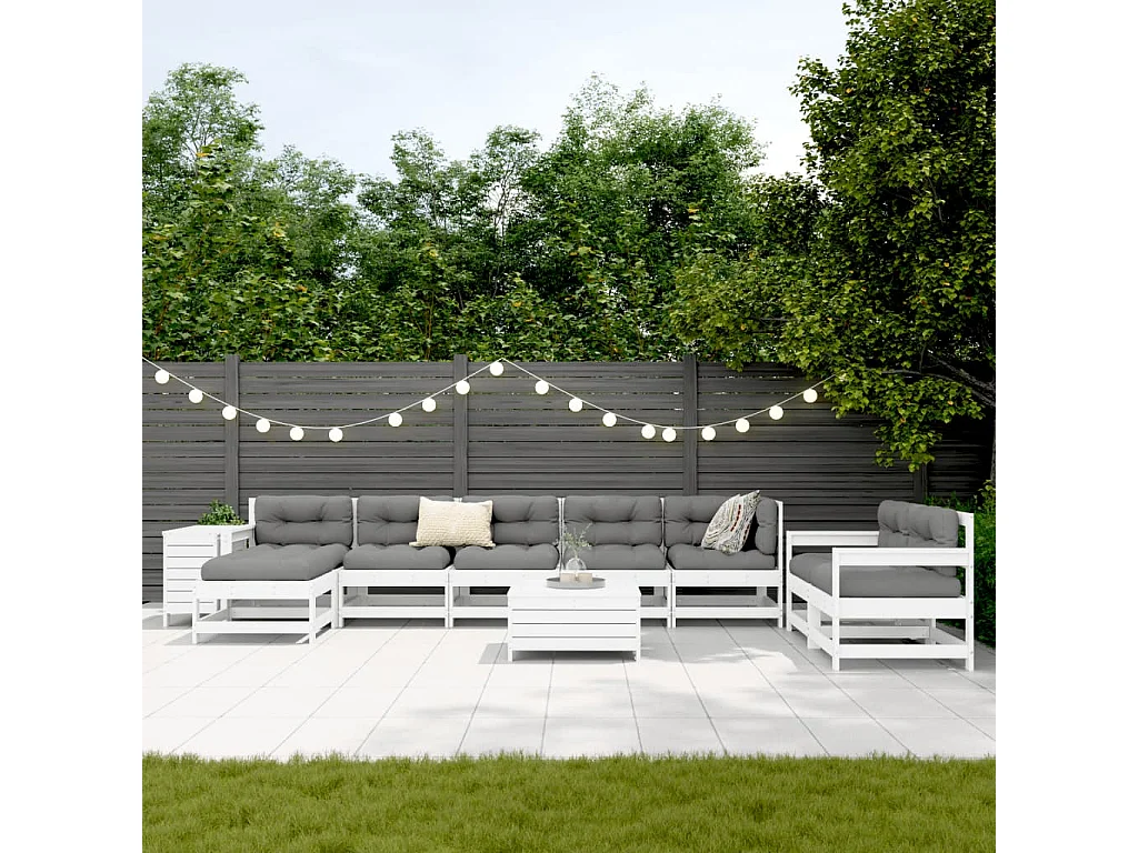 Salon de jardin 10 pcs blanc bois de pin massif