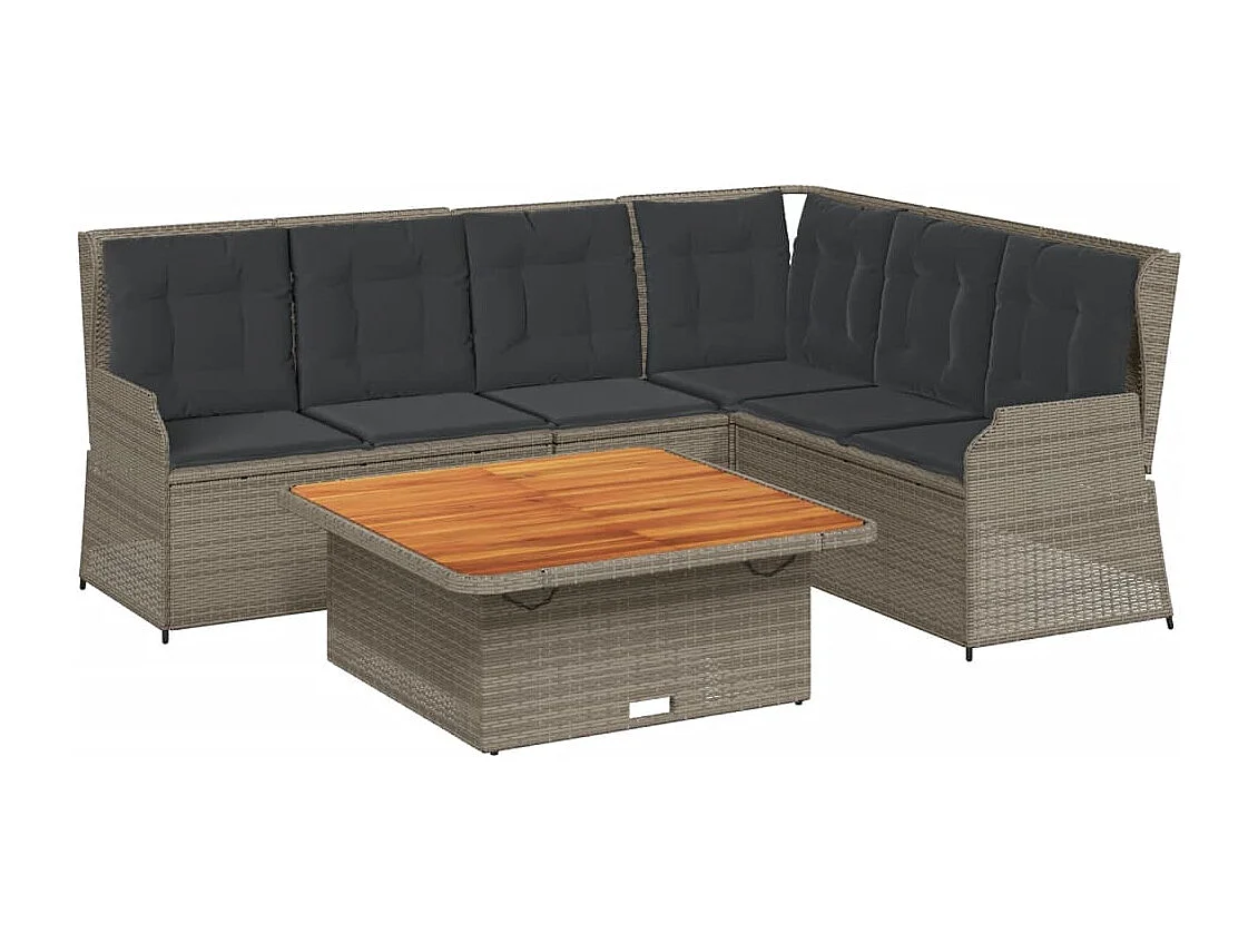 5 pcs conjunto lounge de jardim c/ almofadões vime PE cinzento