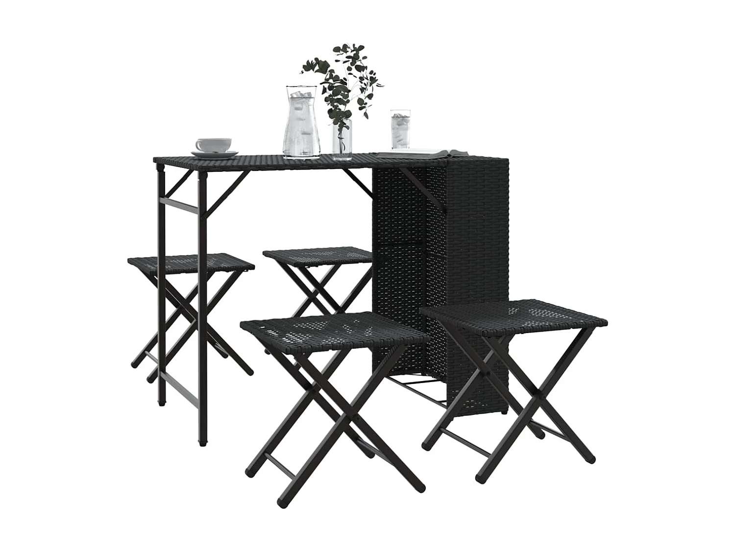 Juego de comedor de jardín plegable 5 piezas ratán PE negro