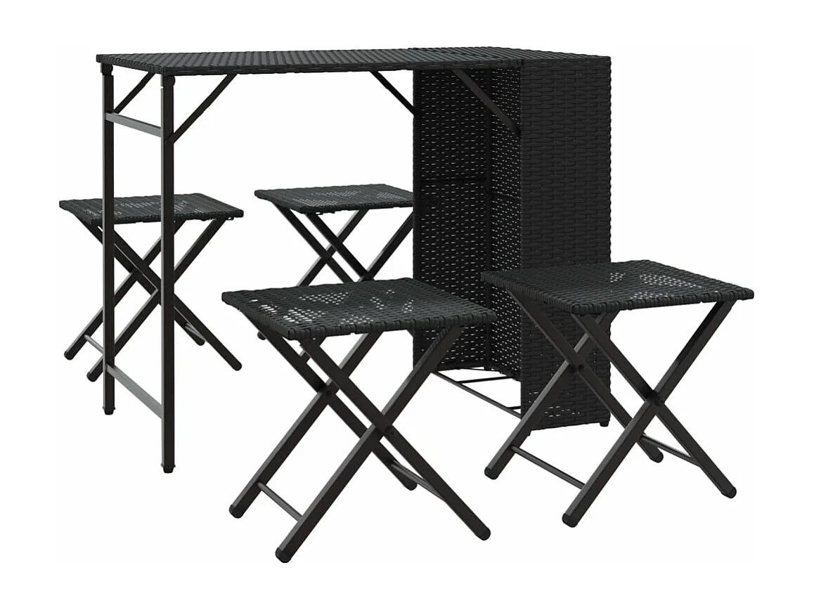 Juego de comedor de jardín plegable 5 piezas ratán PE negro