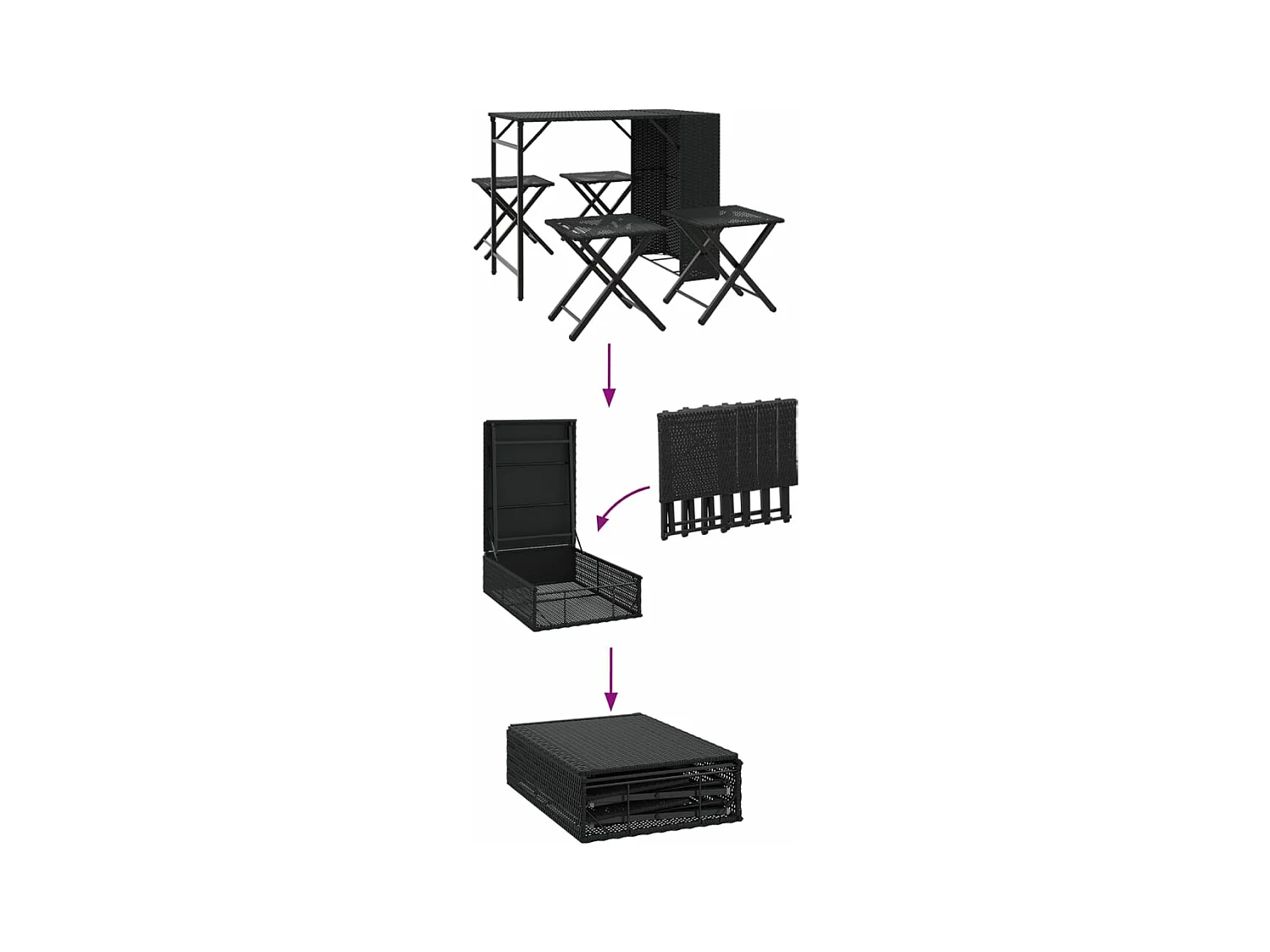 Juego de comedor de jardín plegable 5 piezas ratán PE negro