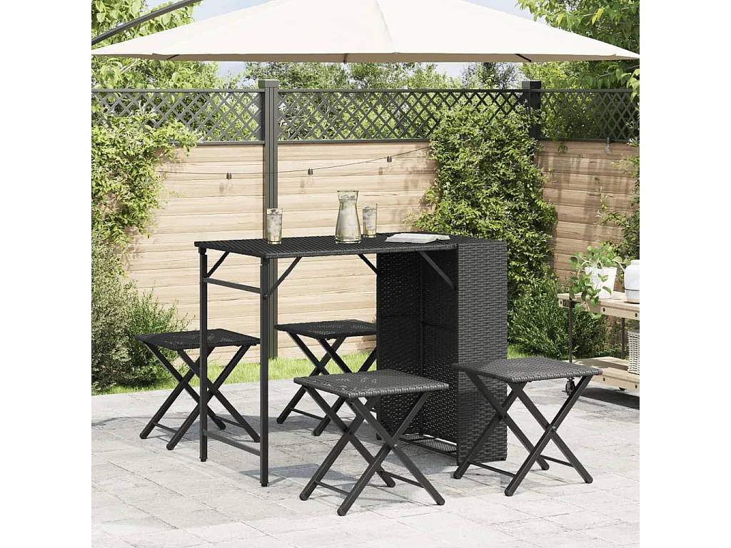 Ensemble à manger de jardin 5 pcs pliable noir résine tressée