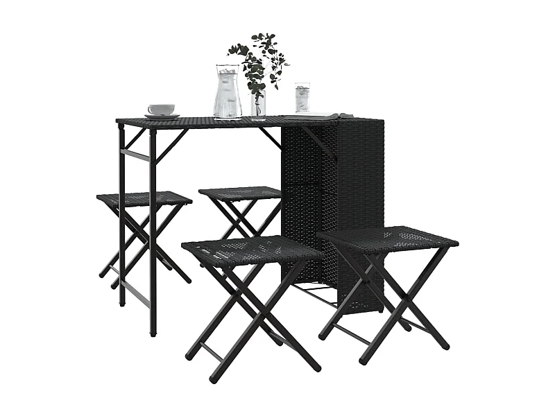 Set da Pranzo da Giardino Pieghevole 5 pz Nero in Polyrattan