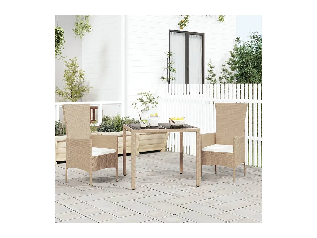Ensemble à manger de jardin coussins 3 pcs Beige poly rotin