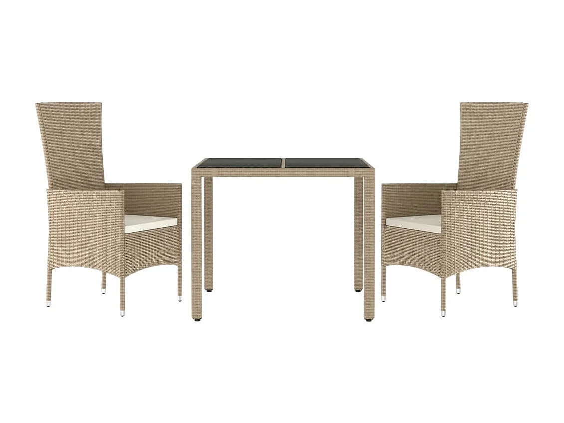Ensemble à manger de jardin coussins 3 pcs Beige poly rotin