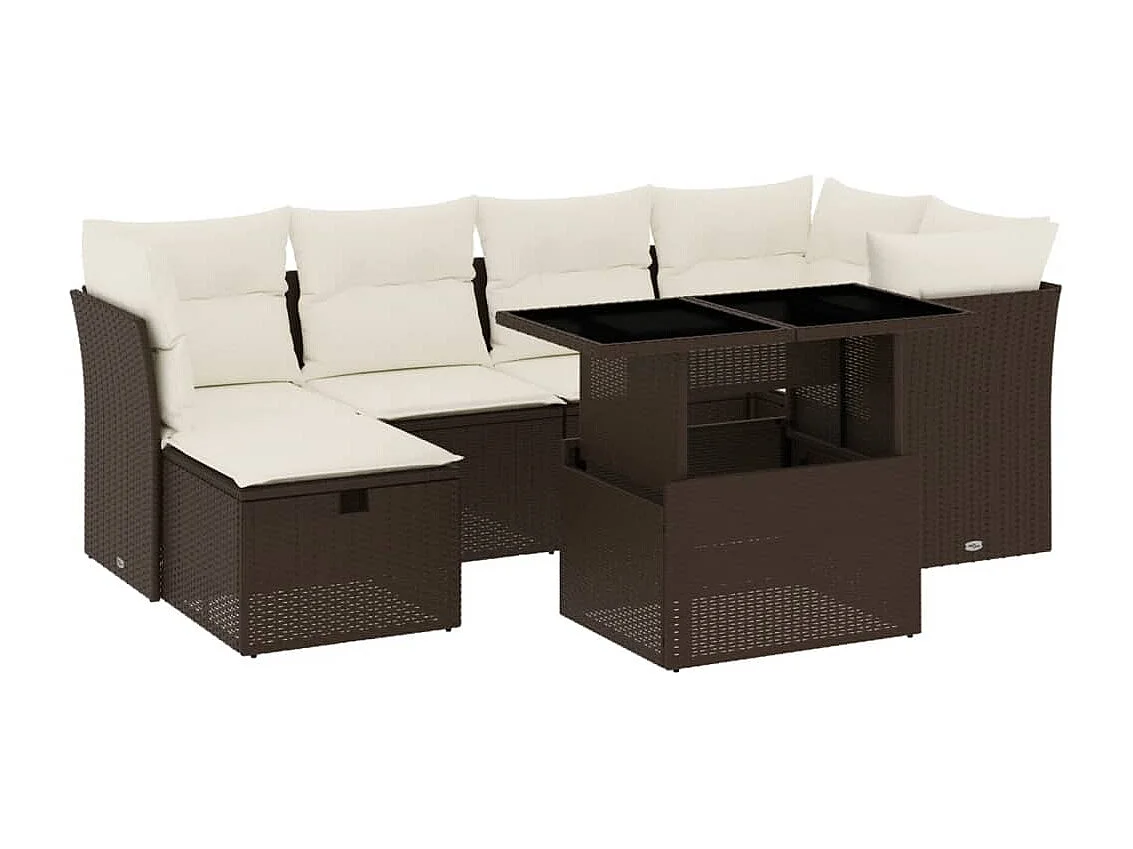 Set Divani da Giardino 7 pz con Cuscini Marrone in Polyrattan