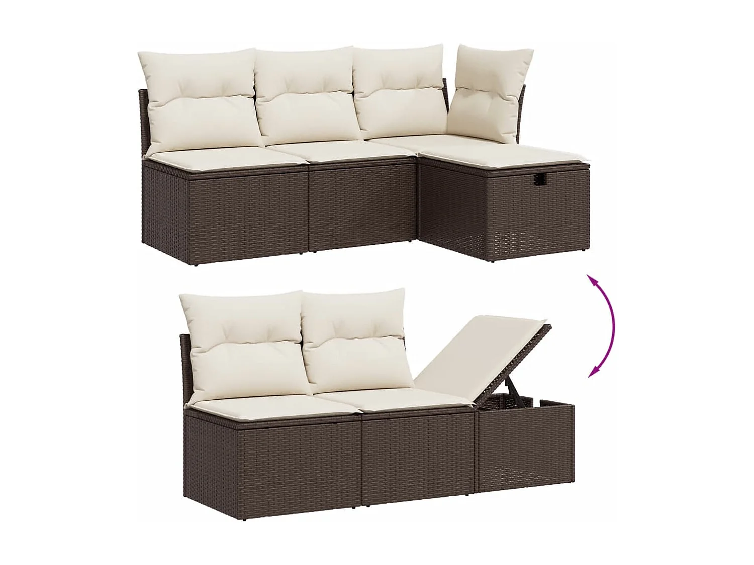Set Divani da Giardino 7 pz con Cuscini Marrone in Polyrattan