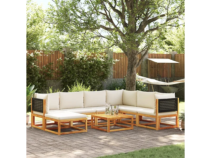 Set Divano da Giardino 8pz con Cuscini Legno Massello di Acacia