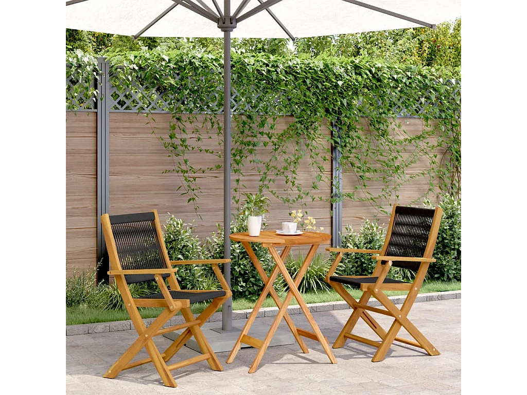 Ensemble de bistro 3 pcs noir polypropylène et bois massif