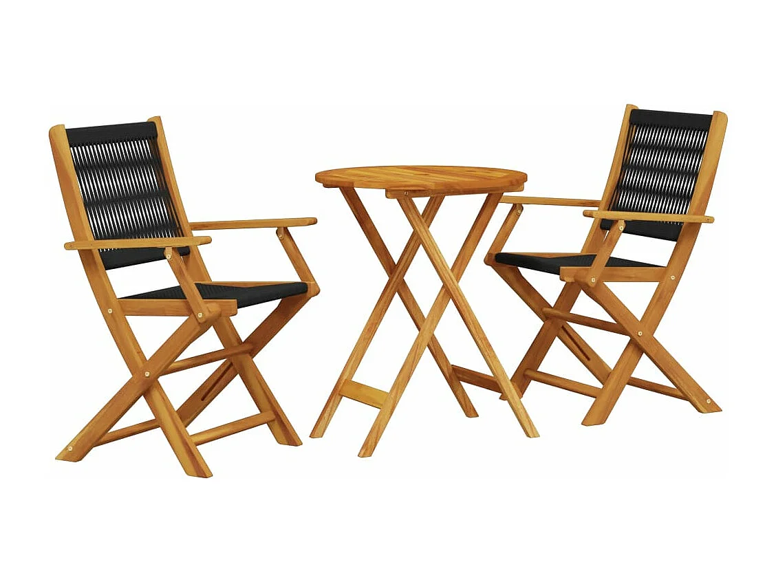 Ensemble de bistro 3 pcs noir polypropylène et bois massif