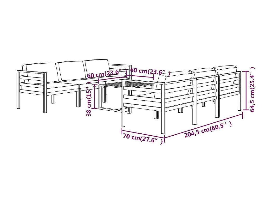 7-delige Loungeset met kussens aluminium antracietkleurig