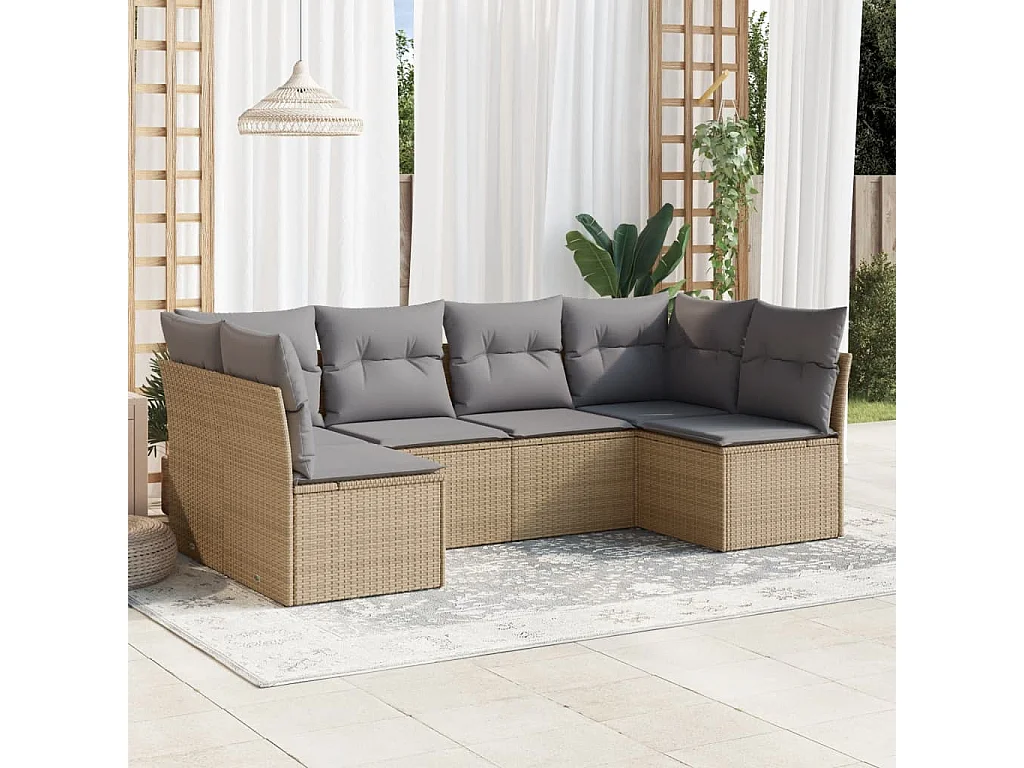 Set Divano da Giardino 6 pz con Cuscini Beige in Polyrattan