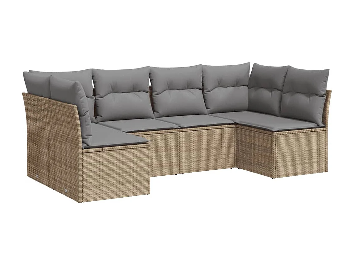 Set Divano da Giardino 6 pz con Cuscini Beige in Polyrattan