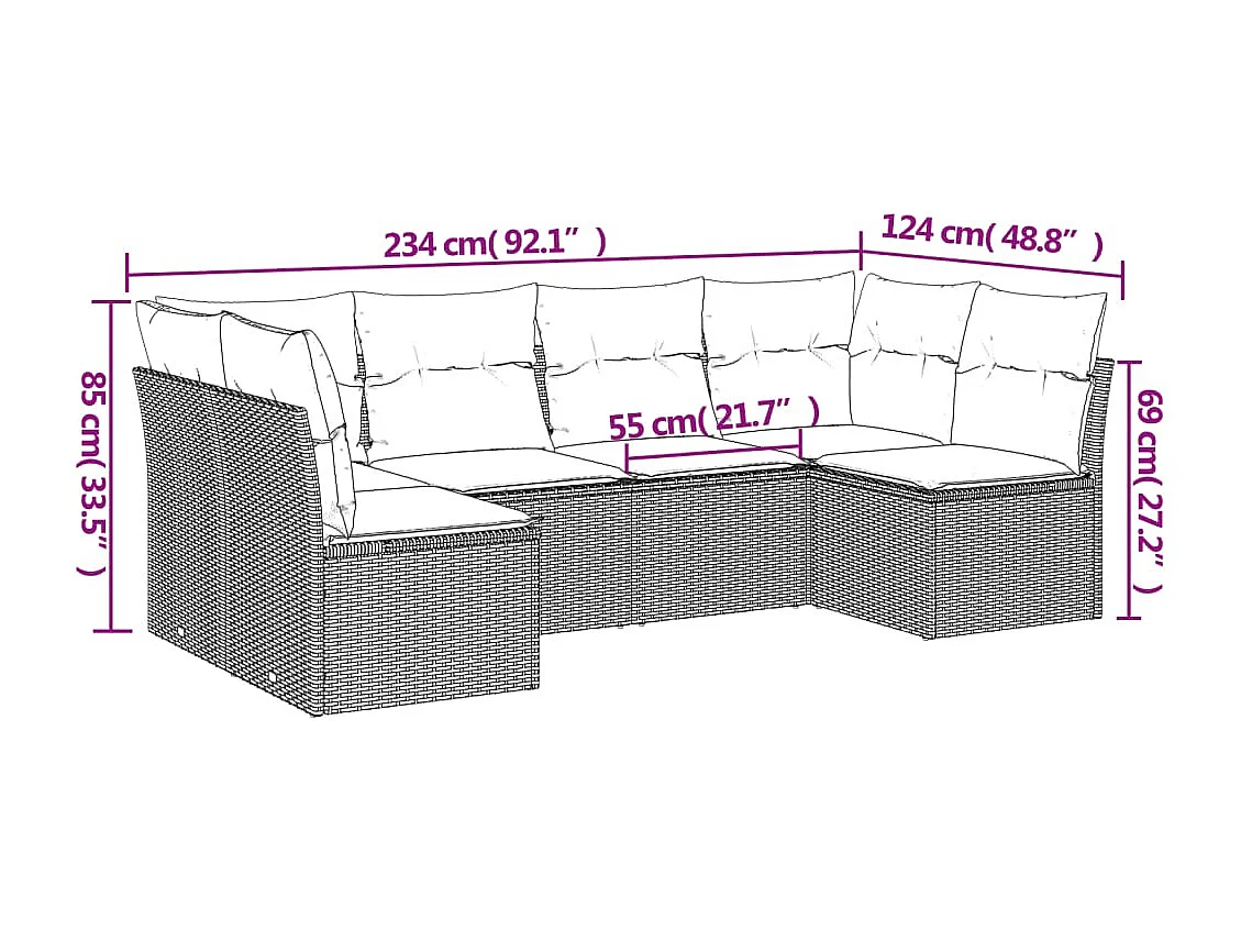 Set Divano da Giardino 6 pz con Cuscini Beige in Polyrattan