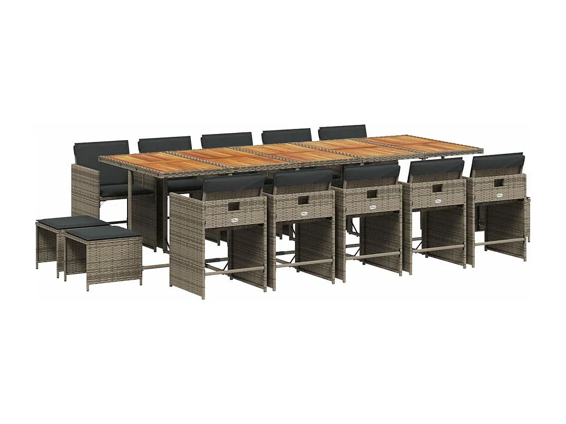 Ensemble à manger de jardin 15 pcs coussins gris résine tressée