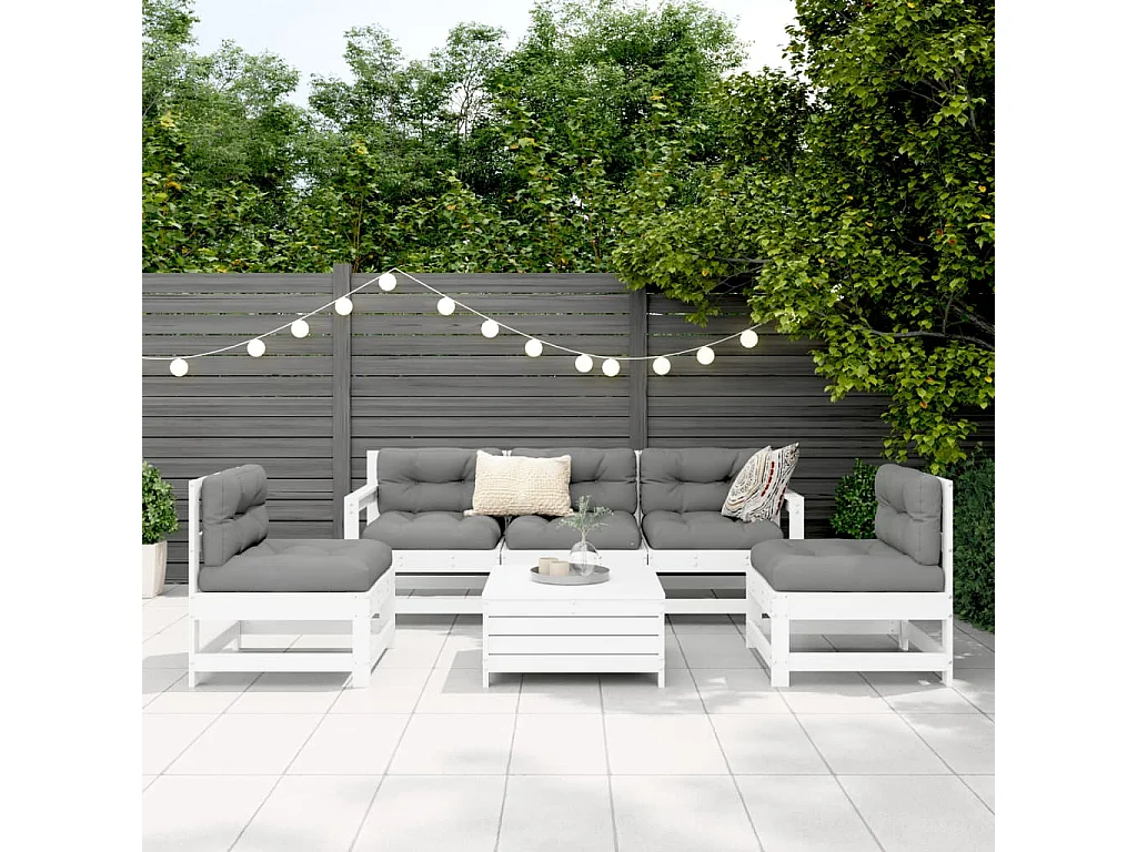 Salon de jardin 6 pcs blanc bois de pin massif