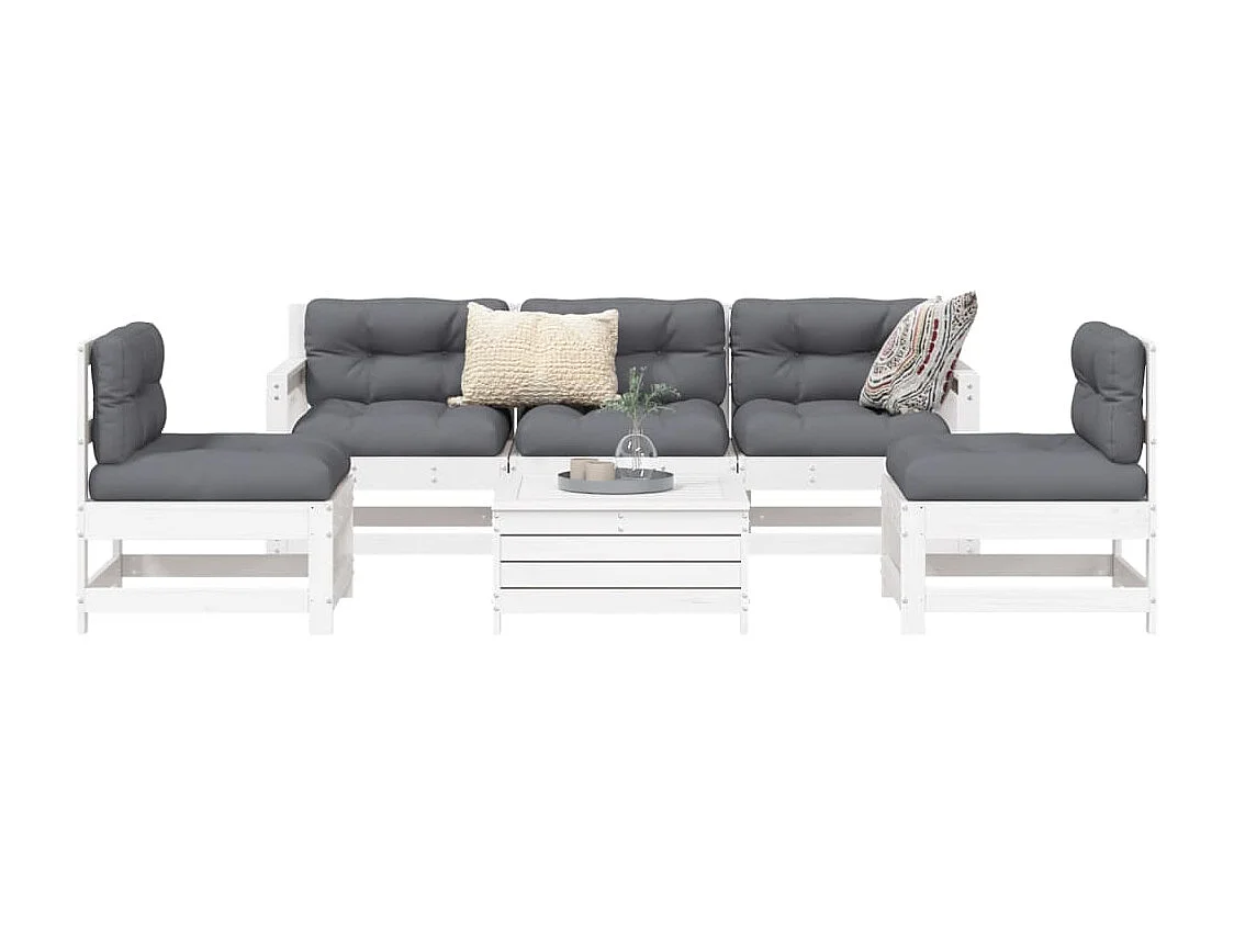 Set Divani da Giardino 6 pz Bianco in Legno Massello di Pino