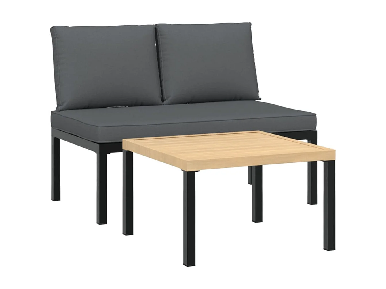 Salon de jardin 2 pcs avec coussins noir aluminium