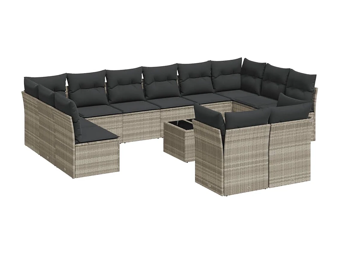 Salon de jardin avec coussins 13 pcs gris clair résine tressée