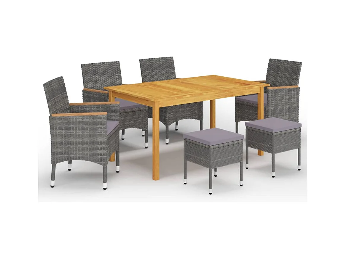 7 pcs conjunto de jantar para jardim cinzento