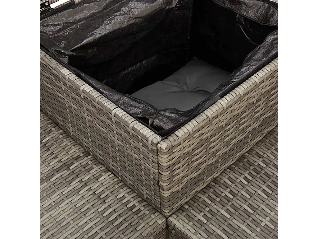 Canapé de jardin avec table et coussins en forme de L gris