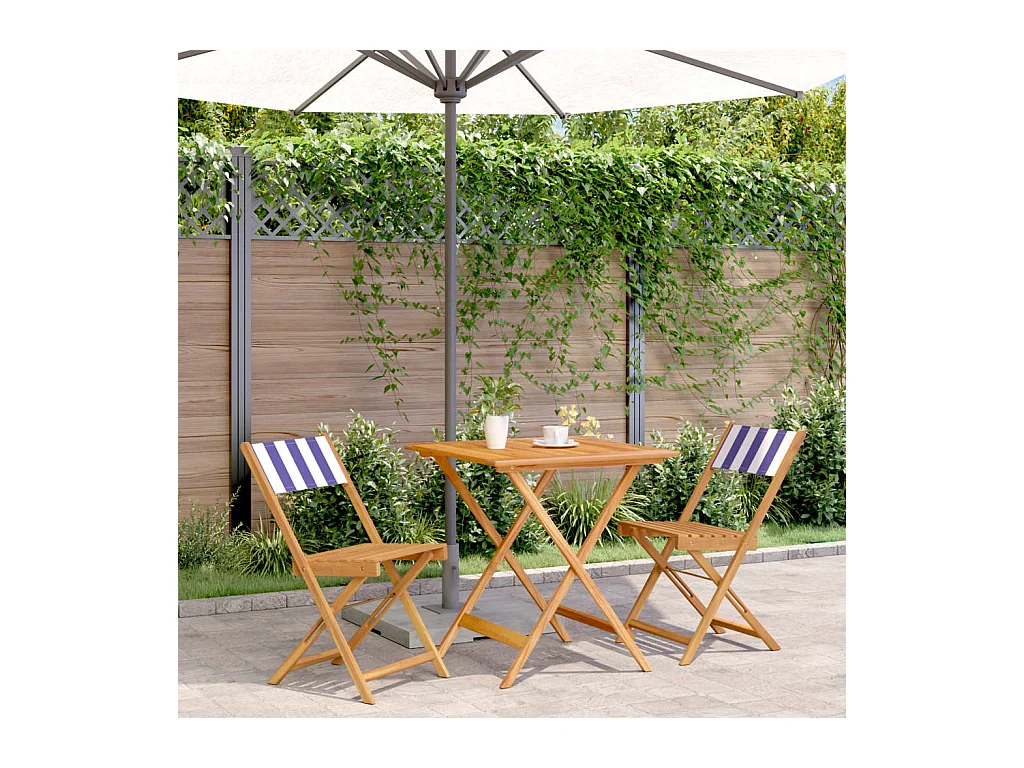 3-tlg. Bistro-Set Blau und Weiß Stoff und Massivholz