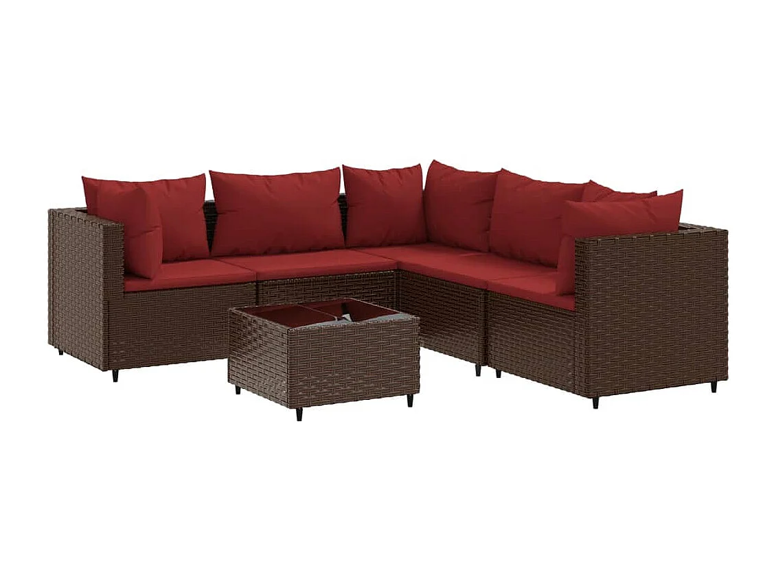 Salon de jardin 6 pcs avec coussins Marron Résine tressée