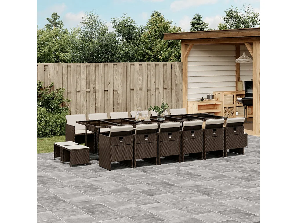 Ensemble à manger de jardin et coussins 17 pcs marron rotin