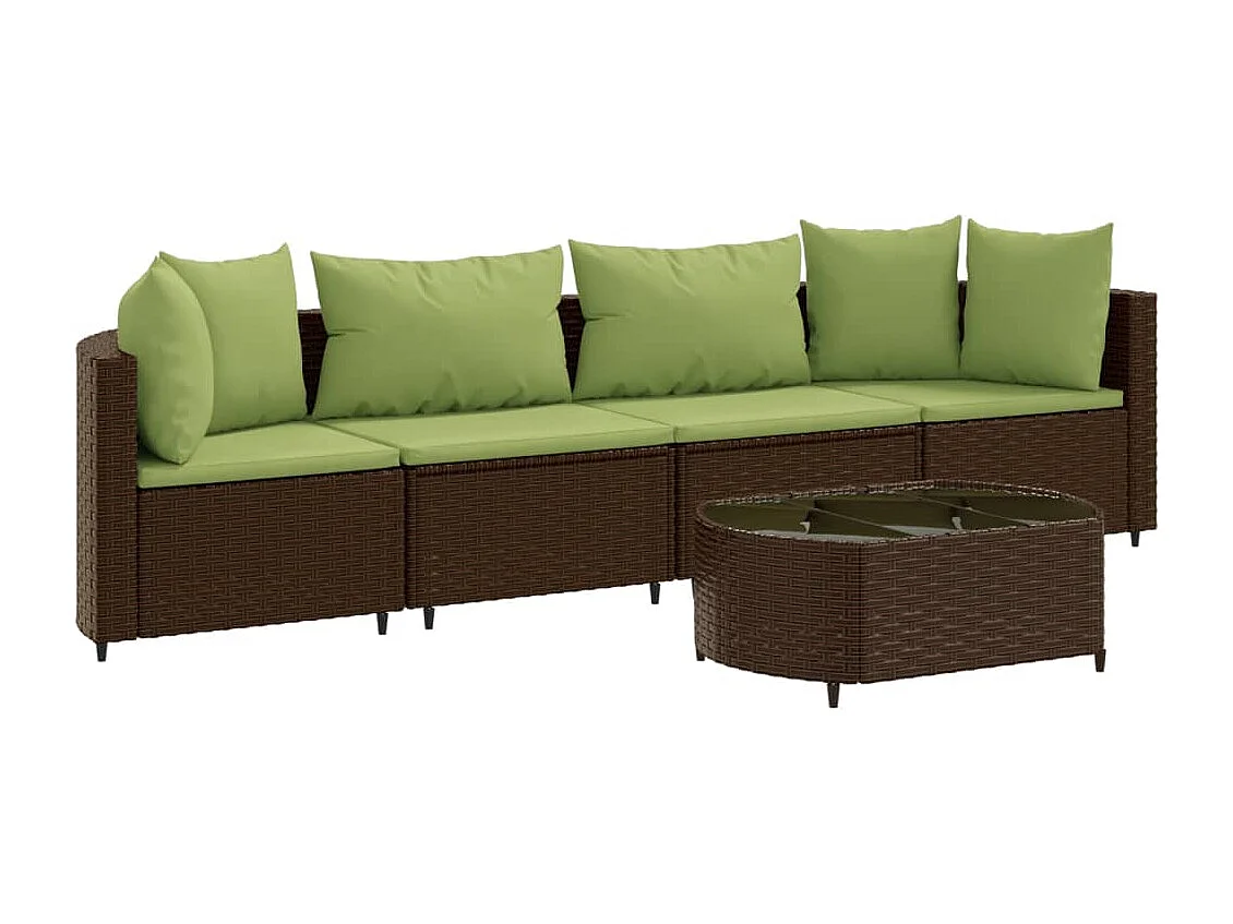 Set Divano da Giardino 5 pz con Cuscini Marrone in Polyrattan