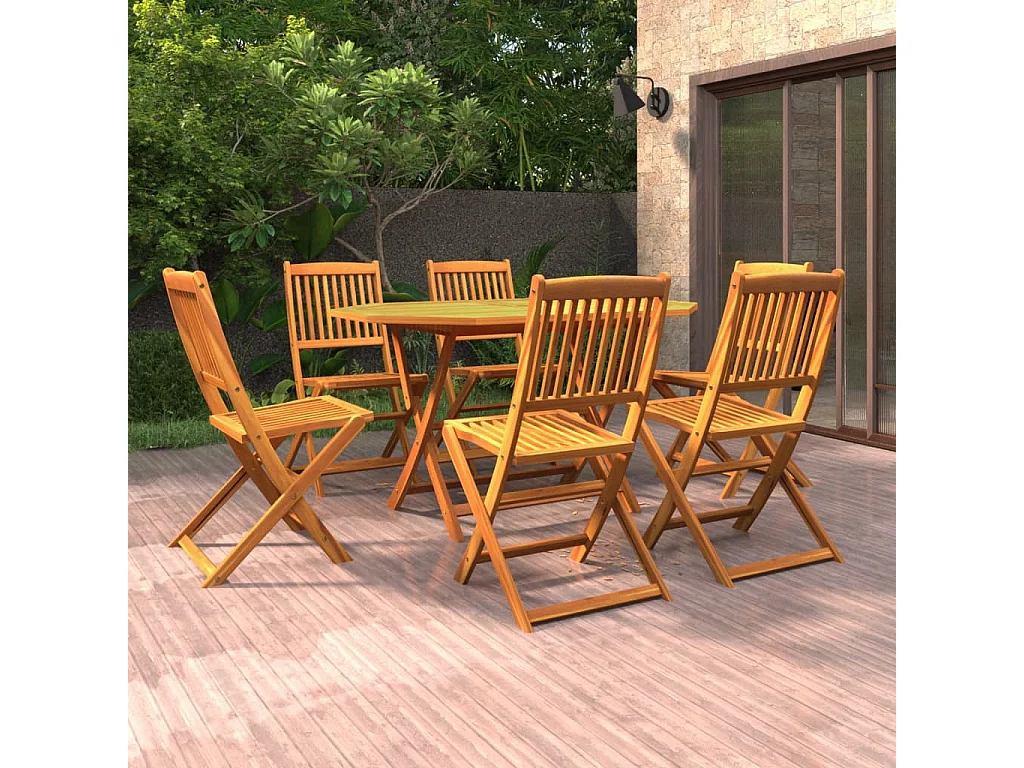 7 pcs conjunto de jantar para jardim madeira de acácia maciça