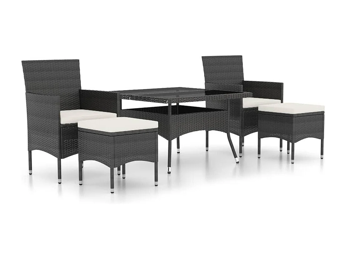 5-tlg. Garten-Essgruppe Poly Rattan und Hartglas Schwarz