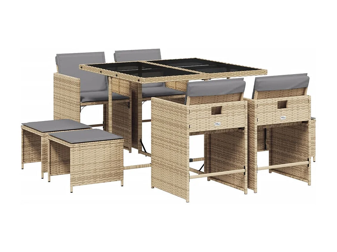 Set Pranzo da Giardino 9 pz con Cuscini Beige Misto Polyrattan