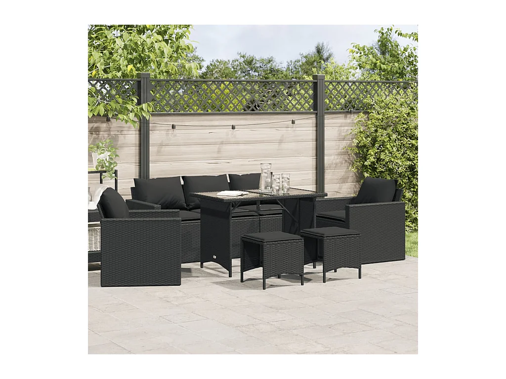 Set Divano da Giardino 6 pz con Cuscini Nero in Polyrattan
