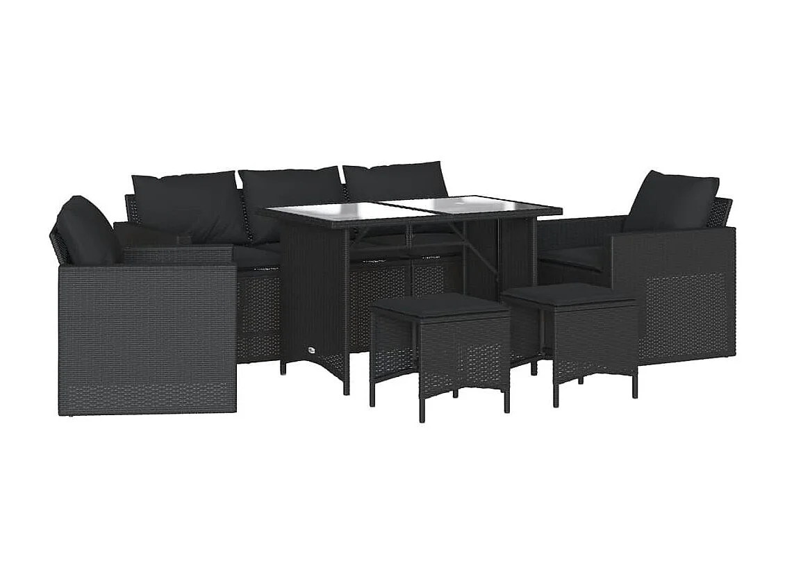 Salon de jardin 6 pcs avec coussins noir résine tressée