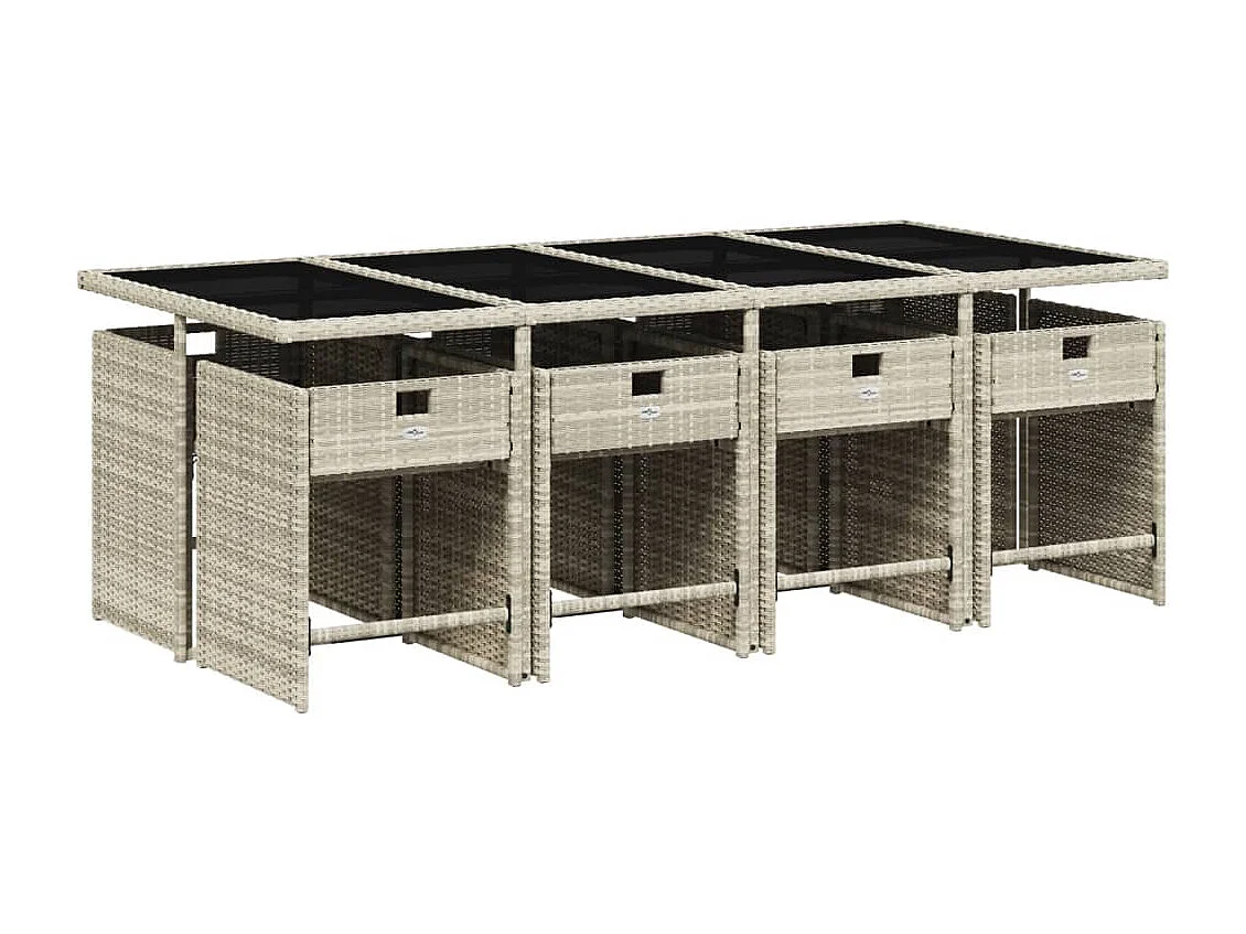 Set Pranzo da Giardino 9pz con Cuscini Grigio Chiaro Polyrattan